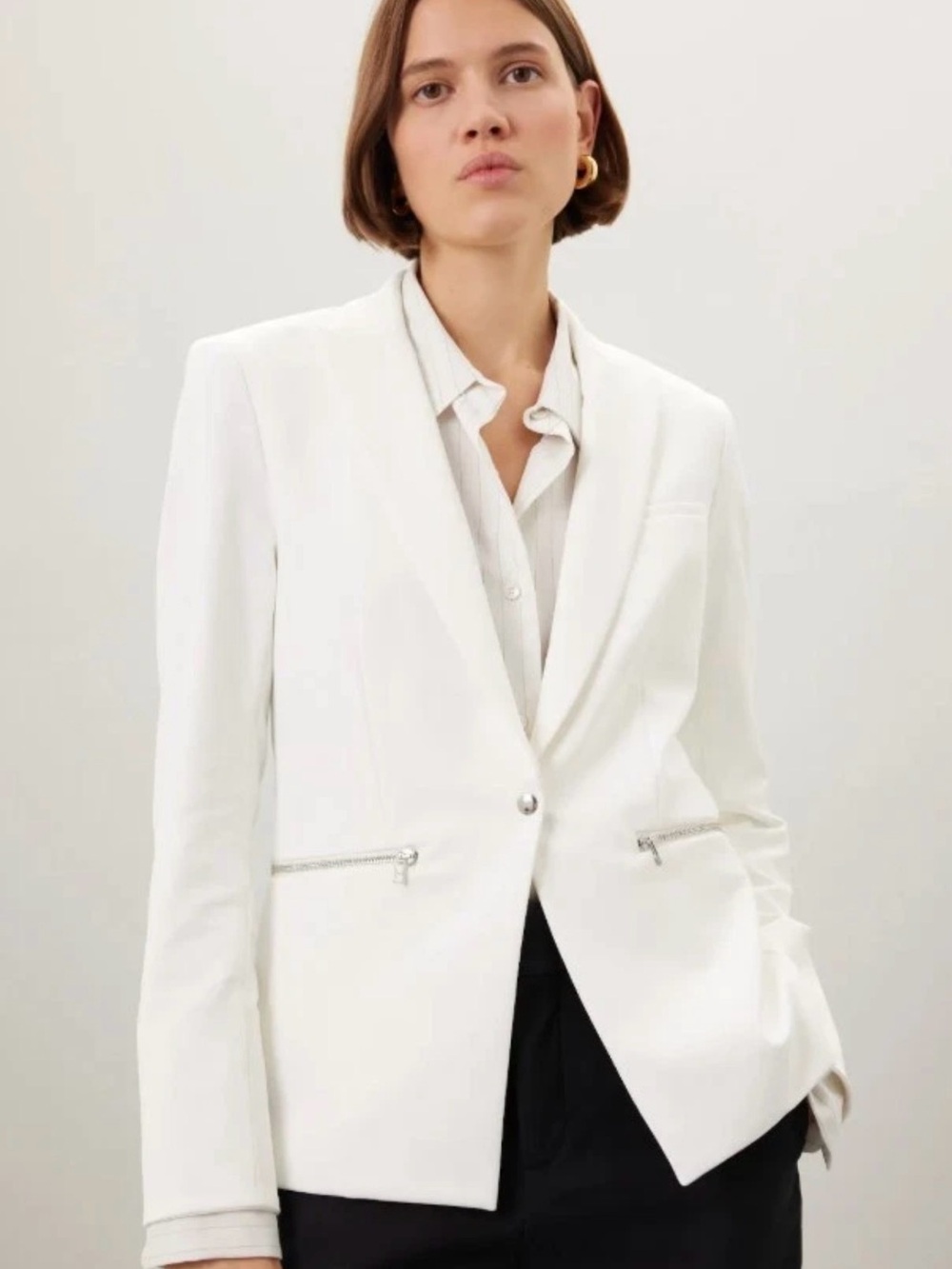 Veronica Beard White Scuba Zip Pocket Dickey Office Travel Blazer Jacket Size 6